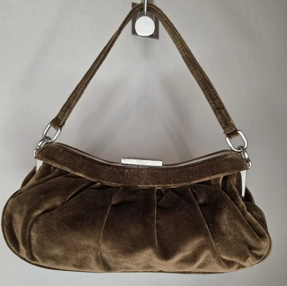 Antonio Melani Brown Velvet Pleated Frame Shoulder Bag - Picture 11 of 12